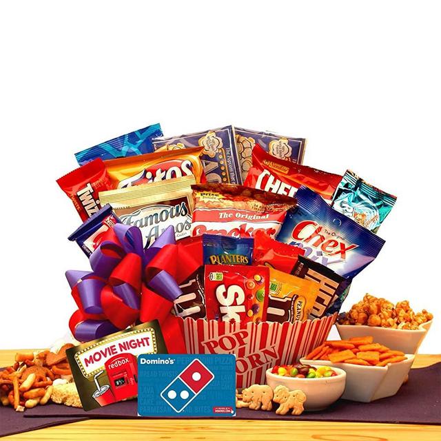 Movie Lovers Ultimate Movie Night Gift with Redbox Card, Dominos Pizza gift card, popcorn, chocolates, snacks and more