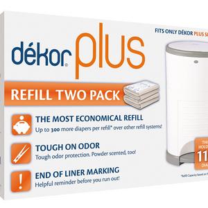 Dekor Plus Diaper Pail Refills | Most Economical Refill System | Quick & Easy to Replace | No Preset Bag Size – Use Only What You Need | Exclusive End-of-Liner Marking | Baby Powder Scent | 2 Count