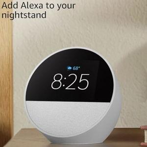 Amazon Echo Spot (newest model), Great for nightstands, offices and kitchens, Smart alarm clock, Designed for Alexa+, Glacier White