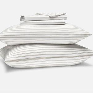 Classic Percale Core Sheet Set - Tandem Stripe in Pebble