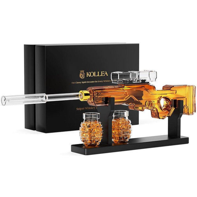 Birthday Gifts for Men Dad, Kollea Gun Whiskey Decanter Sets for Men with 2 Granade Glasses & Detachable Scope, Liquor Dispenser for Home Bar, Military Present for Father, Brother, Him, Anniversary