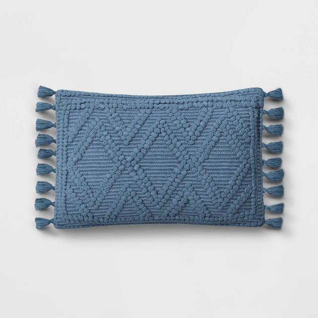 Lumbar Woven Textured​ Diamond Throw Pillow Blue - Opalhouse™