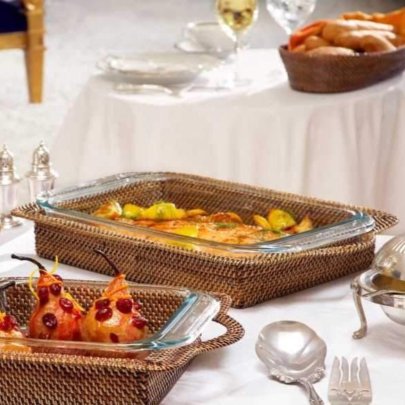 Large Rectangular Baker with Wicker Holder