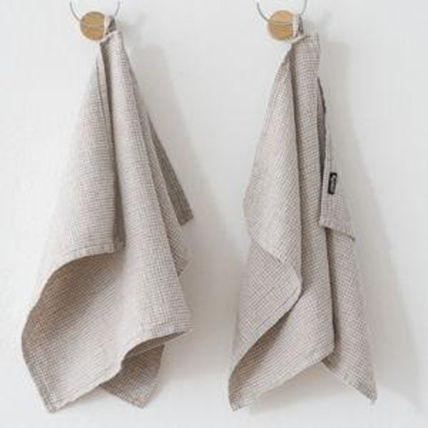 Natural Linen Cotton Hand and Guest Towels Wafer - LinenMe