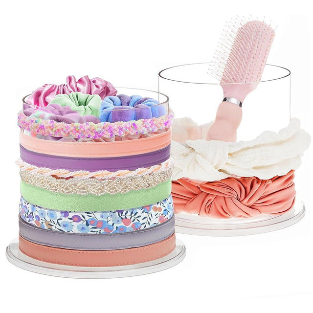 STORi Bella 2-Pack Headband and Scrunchie Holder | Clear Plastic Organizer Display Stand | Holds Hair Ties, Accessories, and Jewelry | Made in USA