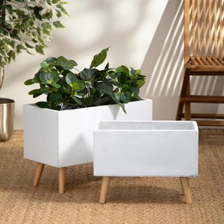 Rectangular Clay Contemporary Planter, Set of 2