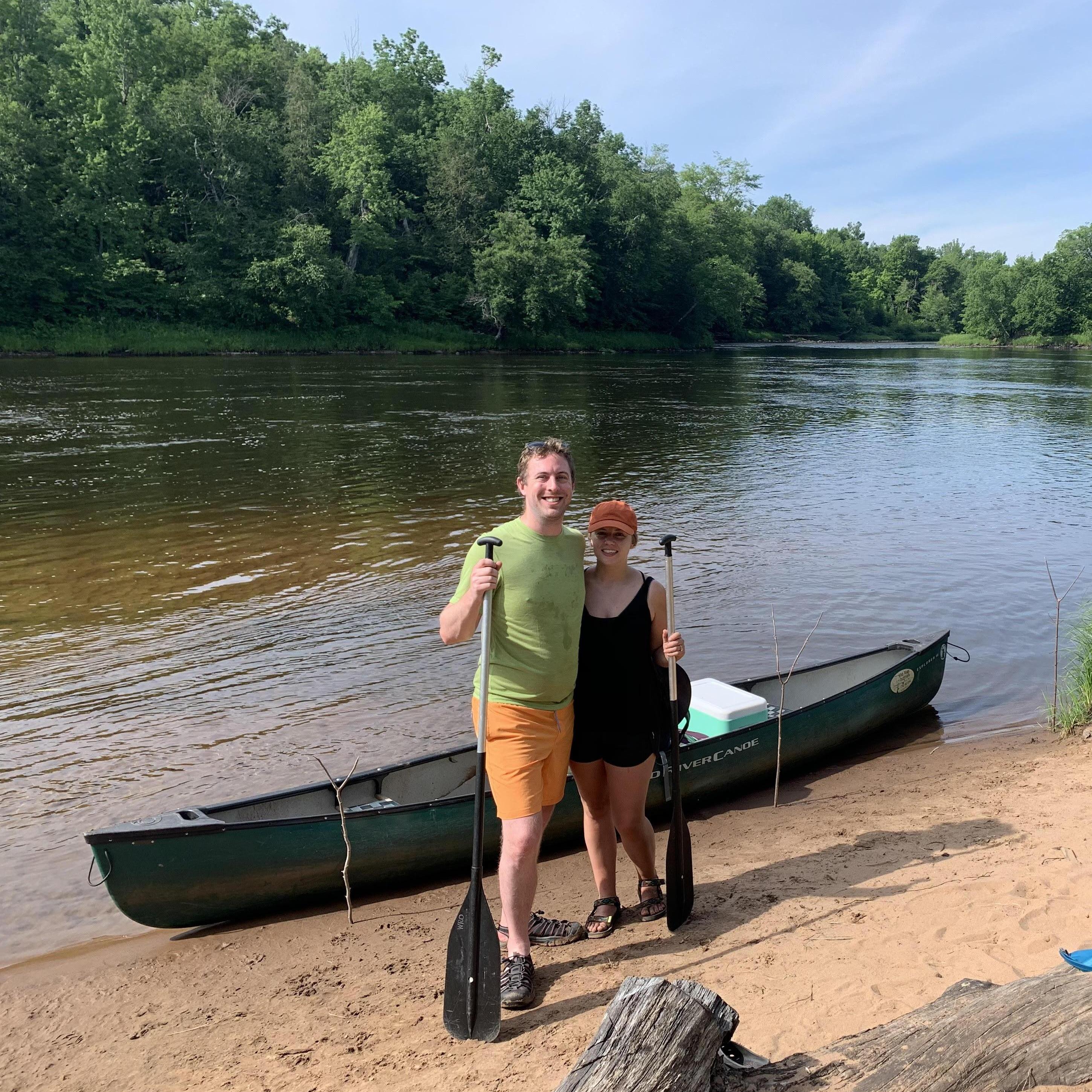 Canoe-in camping with friends on the St. Croix river a couple of weeks after we got engaged - we got the perfect camping spot and had a wonderful time swimming and eating beach s'mores
