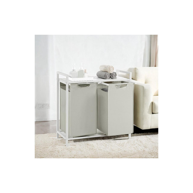 Laundry Hamper, Laundry Basket, Laundry Sorter with 2 Pull-Out and Removable Bags, Shelf, Metal Frame, 2 x 12.1 Gallons