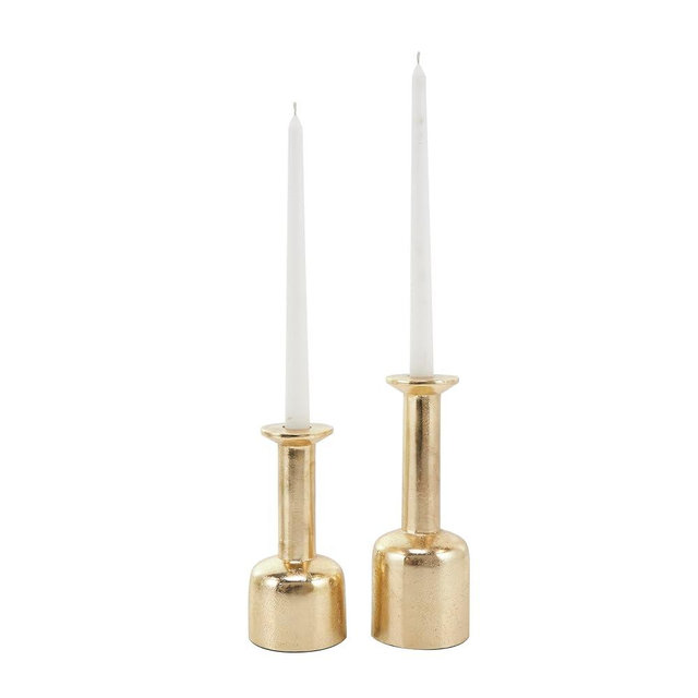 Deco 79 Aluminum Candle Holder with Rounded Bases, Set of 2 7", 8" H, Gold