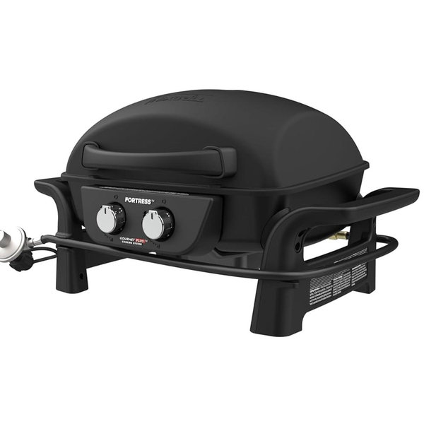 Nexgrill Fortress 2-Burner Cast Aluminum Gas Grill with Gourmet Plus Cooking System, 263 sq. in. Cooking Area, 13,500BTUs, Perfect for Outdoor Grilling, BBQ, Camping, & Tailgating, Black, 820-02005