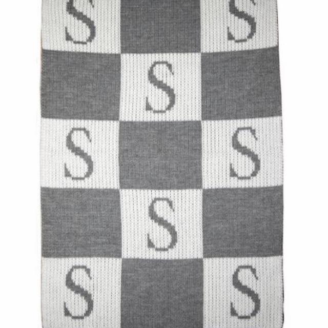 “C” Initial & Blocks Blanket (Off White & Country Blue)
