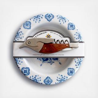 Moroccan Melamine Wine Coaster & Wood Corkscrew Gift Set