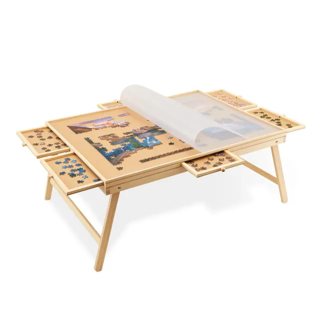 Jumbl 1500-Piece Puzzle Board with Drawers, Foldable Legs & Cover - Wooden Jigsaw Puzzle Table