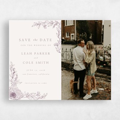 Light Oatmeal, Purple Wedding Save the Date - Fiora Photo