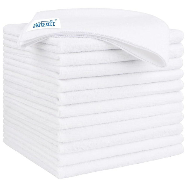 HOMEXCEL White Microfiber Cleaning Cloth 12 Pack, 12.5 x 12.5 inch Microfiber Towels for Cars, Ultra Absorbent Car Washing Cloth, Lint Free Streak Free Cleaning Rags for Car, Kitchen, and Window