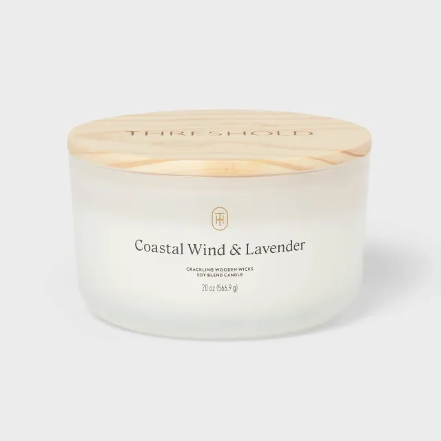 3-Wick Milky Glass Wooden Wick Coastal Wind and Lavender Jar Candle 20oz - Threshold™