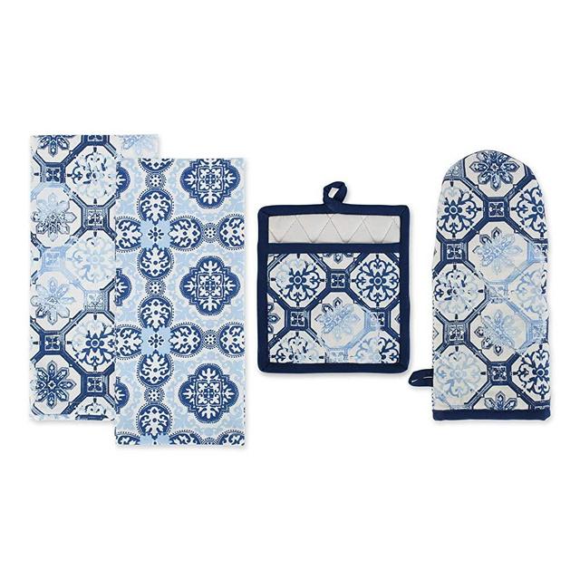 DII Porto Stripe Print Tabletop Collection Everyday Basic for Family, Spring, Summer, Dinner Parties, BBQs, Weddings and Special Occasions, Kitchen Set, 4 Piece