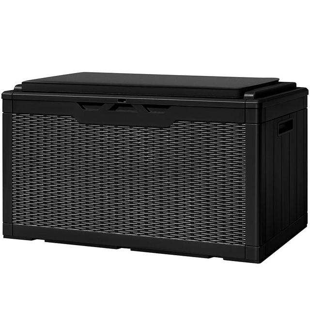 Greesum 100 Gallon Resin Deck Box Large Outdoor Storage with Cushions for Patio Furniture, Garden Tools, Pool Supplies, Weatherproof and UV Resistant, Lockable, Black