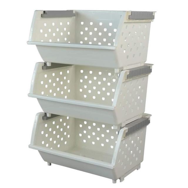 Fiaze 3-Pack White Plastic Kitchen Stackable Storage Baskets