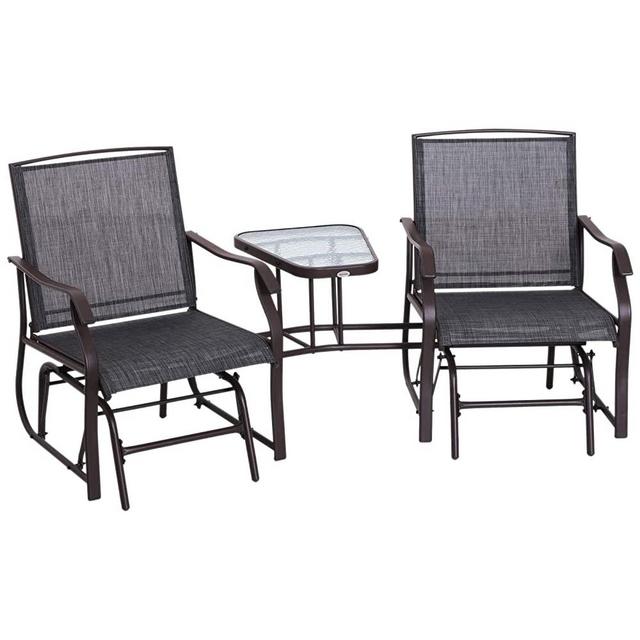 Outsunny 2 Person Outdoor Sling Fabric Double Glider Rocker Chair with Table, Grey