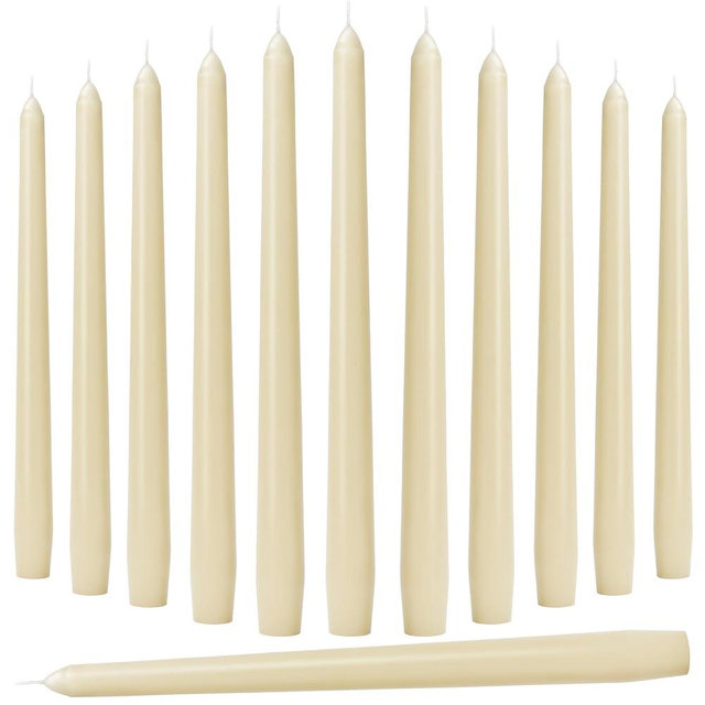 Auralome 10-Inch Ivory Taper Candles - Dripless Smokeless Tapered Candle Cream Unscented Candlesticks Paraffin Wax Long Slow Burning Tall Candle Sticks for Dinner Business Wedding Restaurants 12 Pack