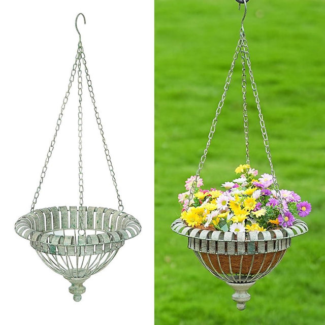 HUWAIPL Metal Hanging Planter for Outdoor,Hand-Crafted Rusty Hanging Basket Plant Holder for Outdoor Indoor Garden, Patio, Deck, Porch, Flower Pots