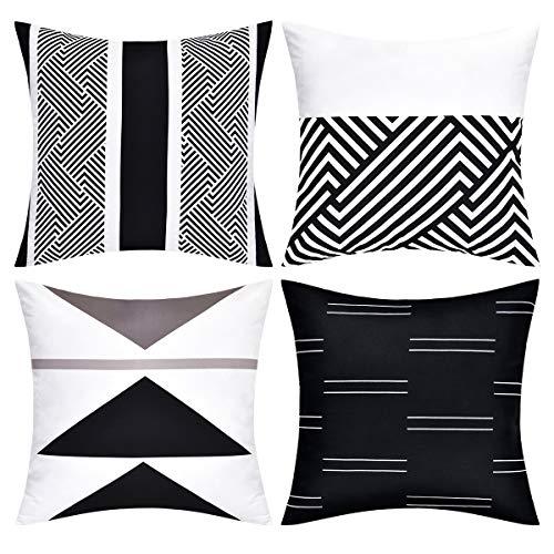 Yastouay Throw Pillow Covers Modern Geometric Pillowcase Set of 4 Throw Cushion Cover for Bed Couch Sofa Office Decor, 18 × 18 Inches, Black and White