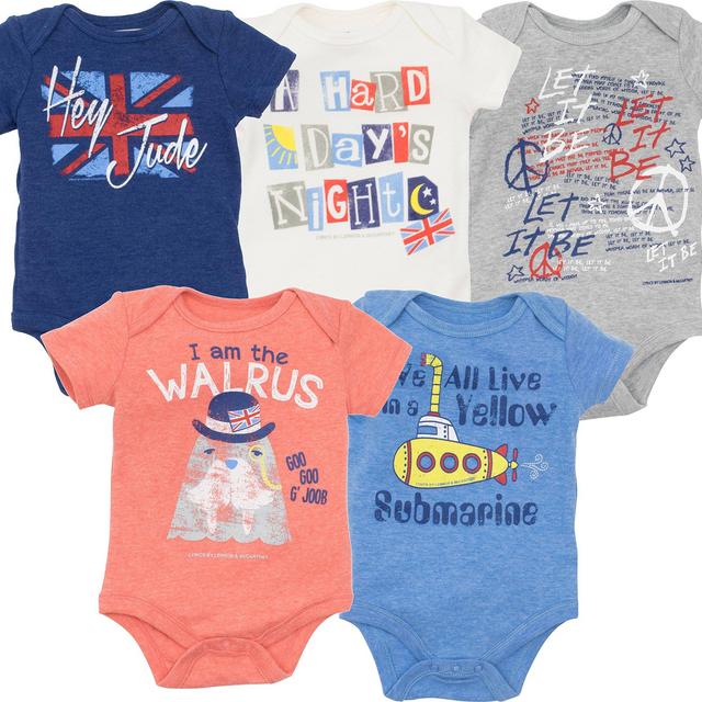 The Beatles Lyrics Infant Baby Boys' 5 Pack Bodysuits Blue, Red, White, Navy, Grey