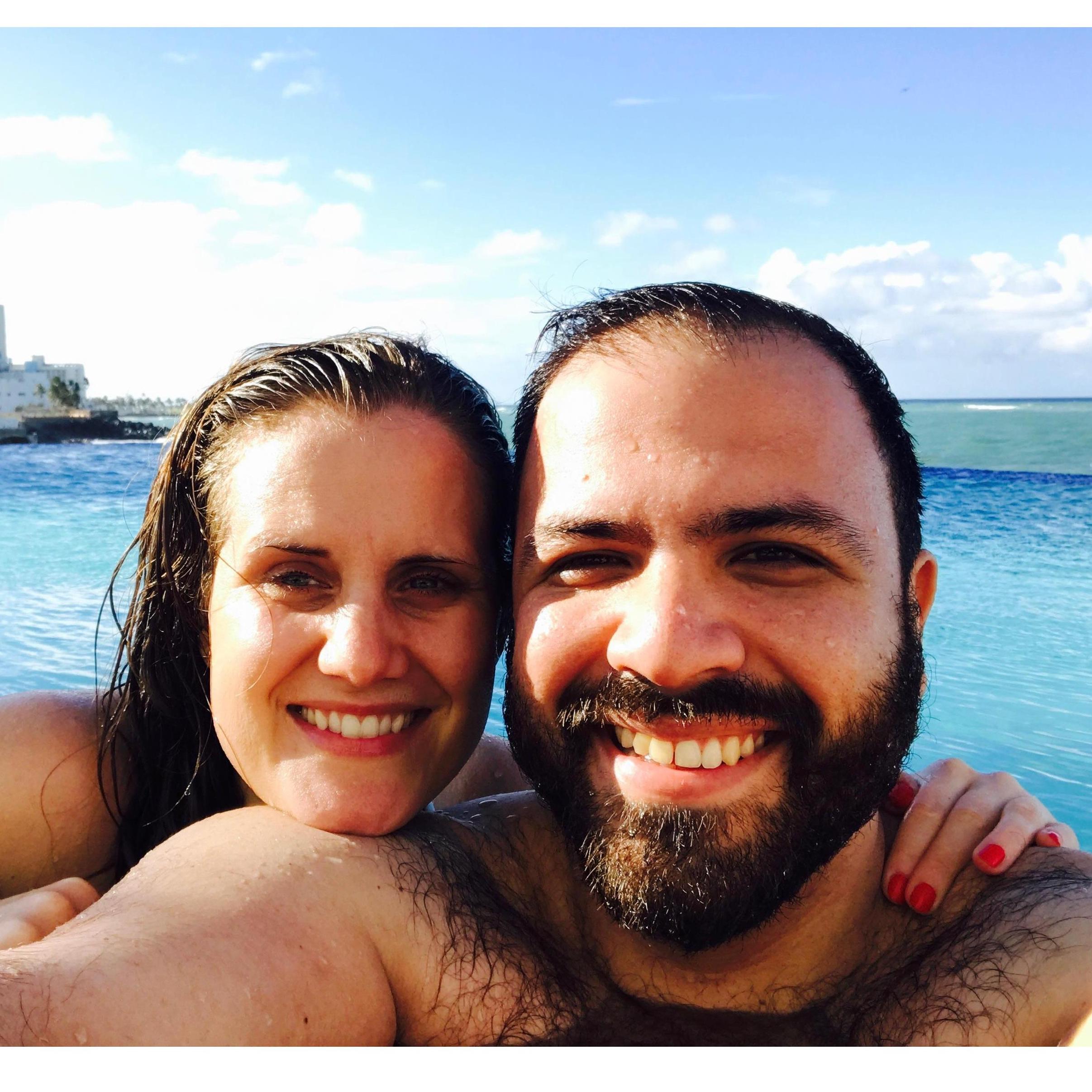 In gorgeous San Juan, Puerto Rico overlooking the ocean from our infinity pool. (We were there for Francisco and Vanessa's wedding).