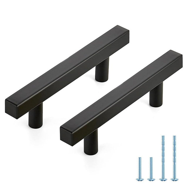 JOY DECOR 10 Pack 3 Inch Matte Black Square Cabinet Handles Stainless Steel Cabinet Hardware Pulls for Kitchen and Drawers with 5 Inch Overall Length