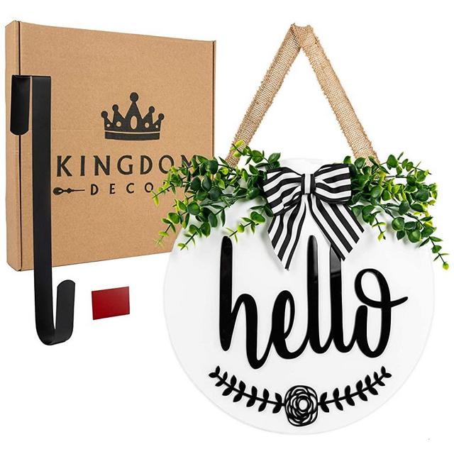 Kingdom Decor Hello Sign for Front Door. 12” Hello Door Sign for Front Porch Decor, Front Door Decor, Rustic Door Decor, Housewarming Gifts New Home Decor, Welcome Sign for Front Door, Hello Sign.