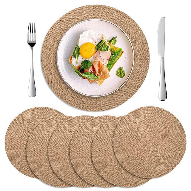 Round Jute Placemats, Woven Braided Place Mats, Natural Farmhouse Table Placemats for Dining Table, 11.8 inch
