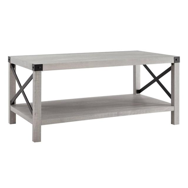 40" Rustic Farmhouse X Side Coffee Table Stone Gray - Saracina Home