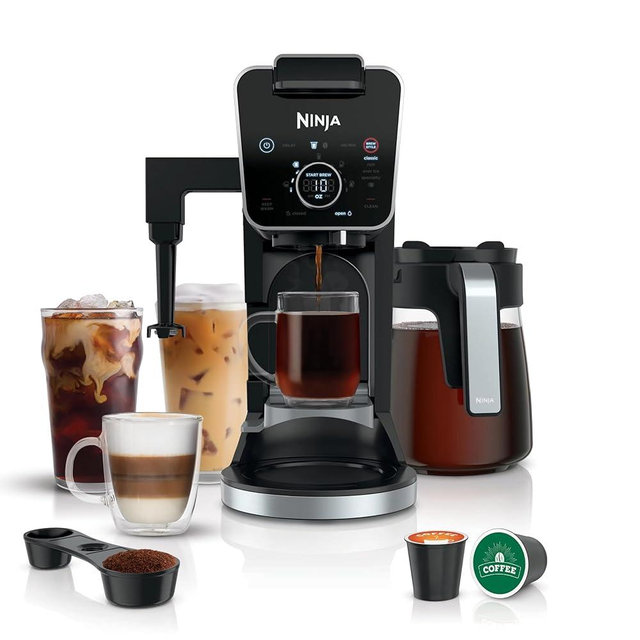 Ninja CFP300 DualBrew Pro Specialty 12-Cup Coffee Maker with Glass Carafe, Single-Serve, Grounds, compatible with K-Cup pods, with 4 Brew Styles, Iced Coffee Maker, Built-In Frother, Black (Renewed)