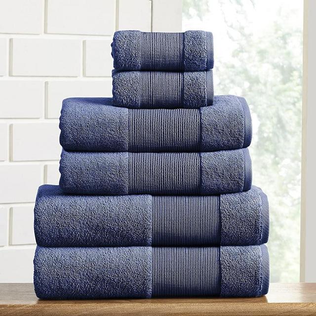 Modern Threads - Air Cloud 6-Piece 100% Zero-Twist Cotton Towel Set - Bath Towels, Hand Towels, & Washcloths - Super Absorbent & Quick Dry - 500 GSM - Soft & Plush, Navy