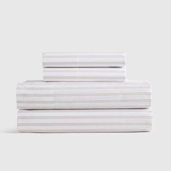 Classic Organic Percale Sheet Set in Double Stripe Toffee