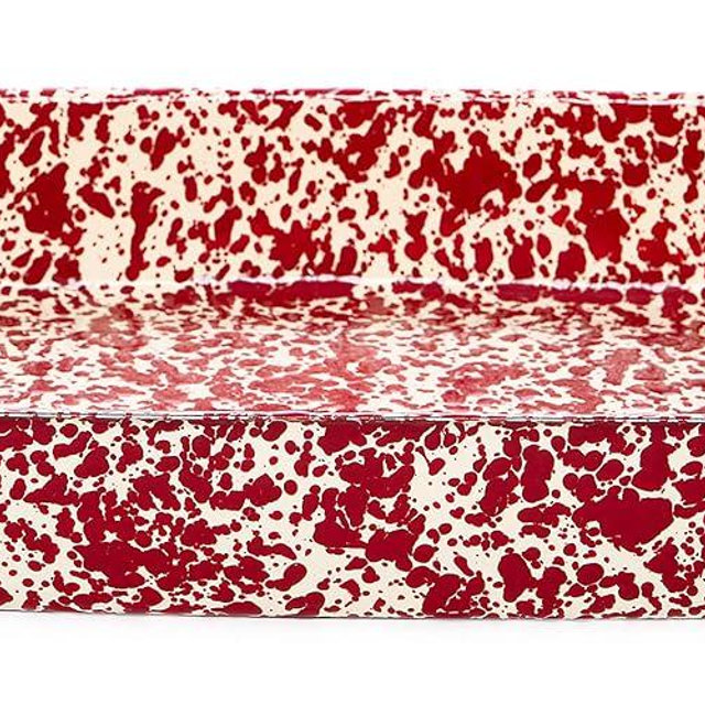 Enamelware Lasagna Pan, 15 x 9.5 inches, Burgundy/Cream Splatter