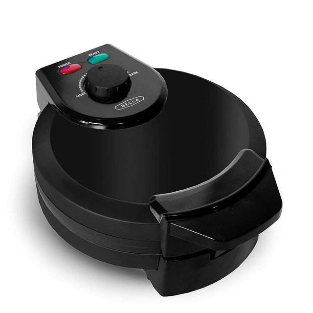 BELLA Classic Belgian Waffle Maker, Nonstick Extra Deep Plates, Browning Control Knob, Locking Latch and Cool Touch Handle, 7" Round, Stainless Steel, Black