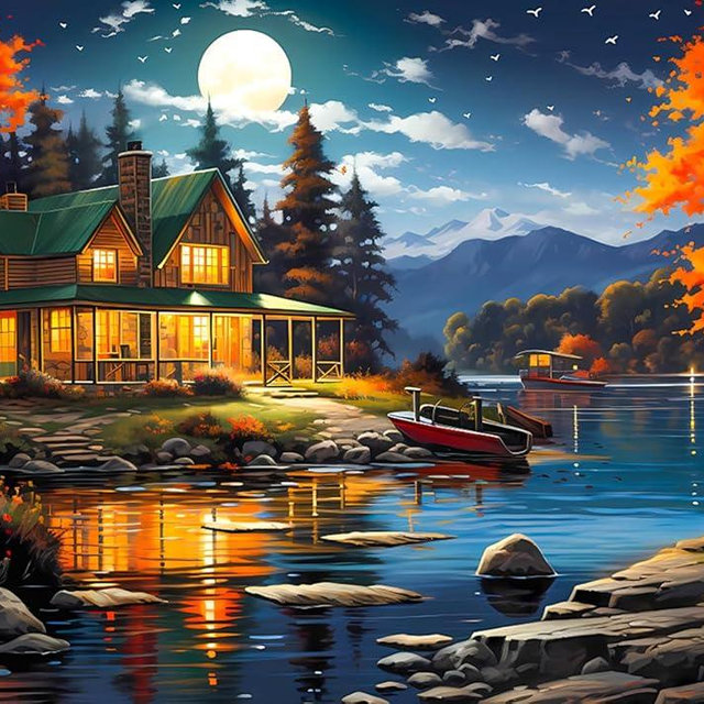 1000 Piece Puzzle for Adults Moonlight Cabin Puzzles for Adults 1000 Piece Lake View Painting Jigsaw Puzzles 1000 Pieces Cozy Cabin 1000 Piece Puzzle Silent Night Puzzle 1000 Pieces 1000 Puzzle