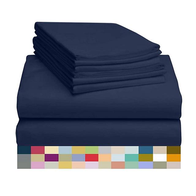 LuxClub 6 PC Sheet Set Bamboo Sheets Deep Pockets 18" Eco Friendly Wrinkle Free Sheets Hypoallergenic Anti-Bacteria Machine Washable Hotel Bedding Silky Soft - Navy King