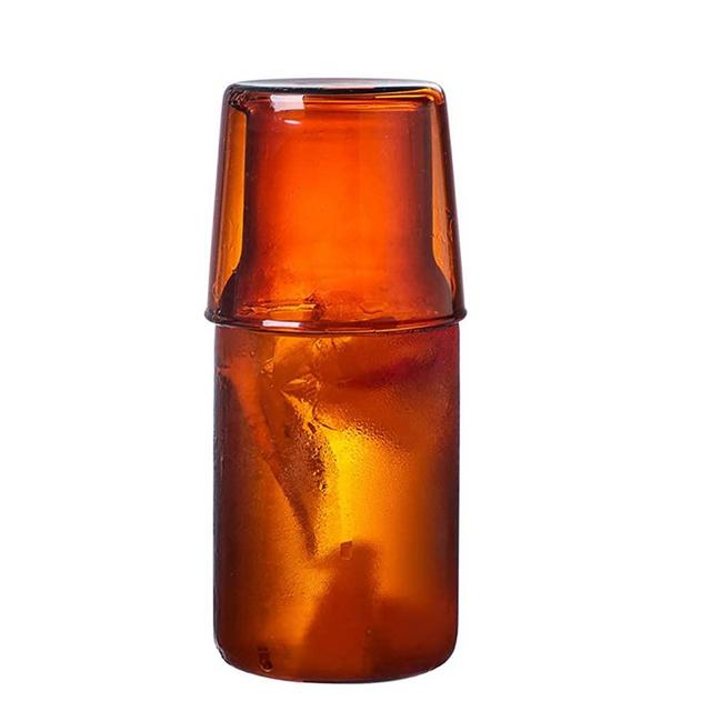 Bedside Carafe Night Water Carafe with Tumbler Glass 2 Piece Water Carafe Set for a Handy Midnight Drink,Heat Resistant Glass,19 oz (Orange)