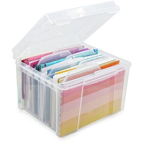 Greeting Card Storage & Organizer Box with 6 Adjustable Dividers for Holiday Birthday Get Well Cards Photos, Crafts, Scrapbooking, Paper, Stickers and More