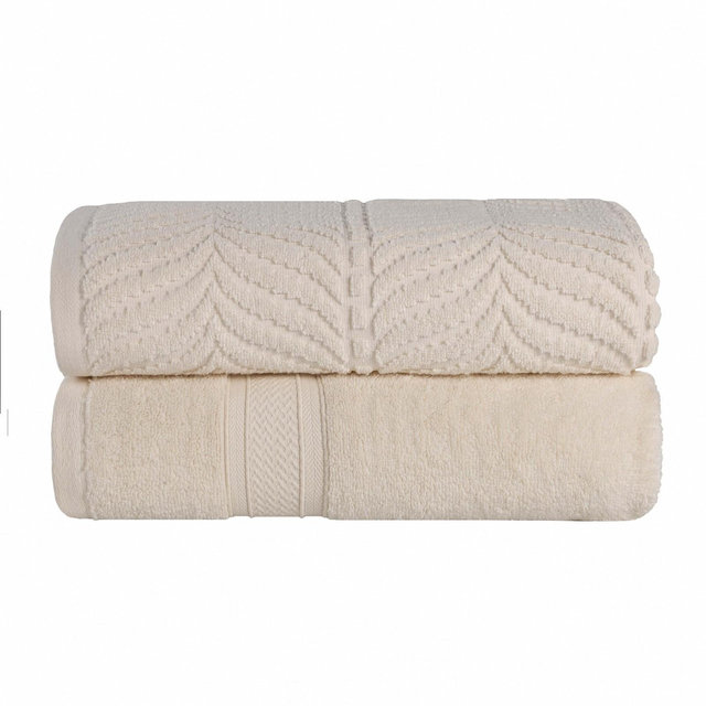 Chevron Zero Twist Cotton Solid and Jacquard Bath Sheet Set of 2, Ivory - Blue Nile Mills
