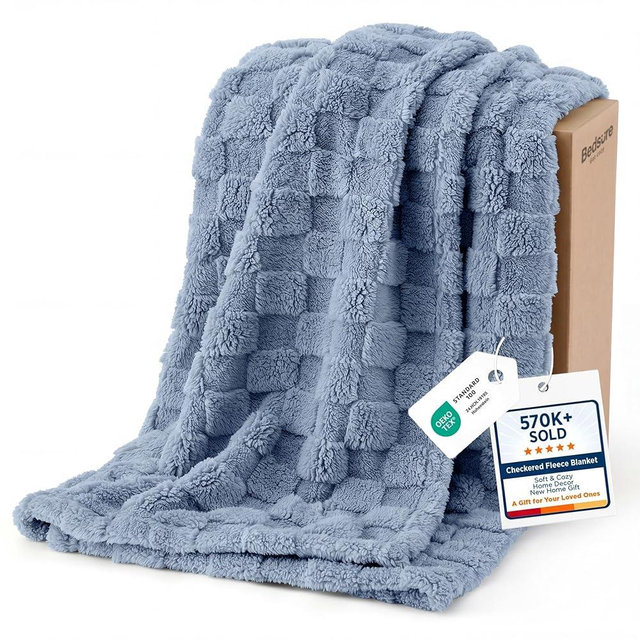 Bedsure GentleSoft Ashley Blue Twin XL Blanket for Bed - Super Soft Cozy Fleece Blankets for Kids, Cute Throws for Guys,College Dorm Room Essentials Teens Back to School, 66x90 Inches