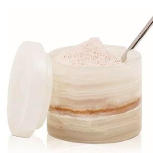 Marble Salt Cellar 3 Inch Cream Onyx Salt Containers for Countertop, Sugar Bowl With Lid, Salt Holder, Spice Jars, Salt Box for Seasoning Storage Container, Salt Dish for Kitchen Decor