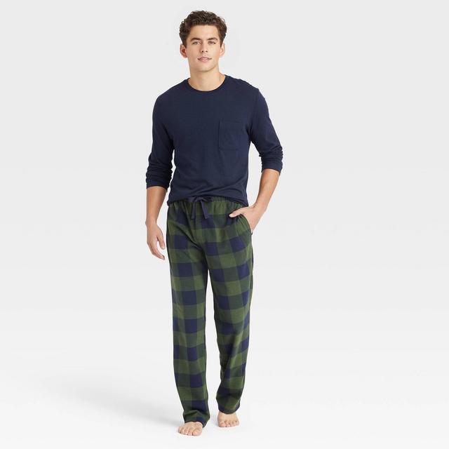 Men's Olive Plaid Microfleece Pajama Set - Goodfellow & Co™ Navy M