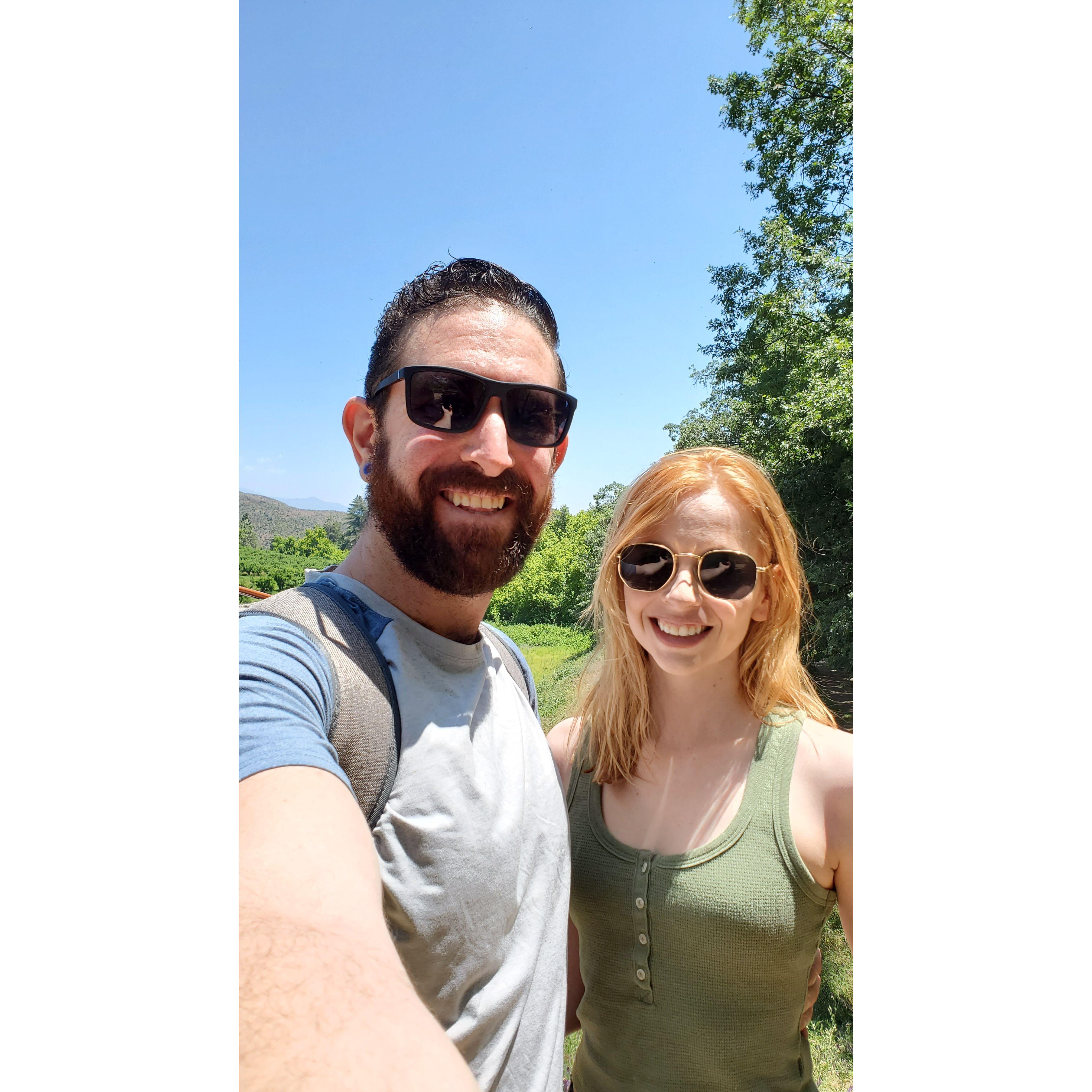Walking on an elevated path through a wetland in Oak Glen outside of Redlands, CA.