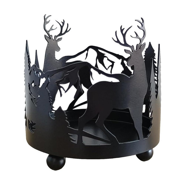 Pillar Moose Candle Holders, Sika Deer Candlestick Holder, Vintage Animal Silhouette Candles Tray, Safari Tea Light Candle Stand for Restaurant, Forest Theme Decor, Black Candle Holder, Deer Theme
