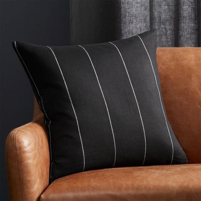 20" Pinstripe Black Linen Pillow