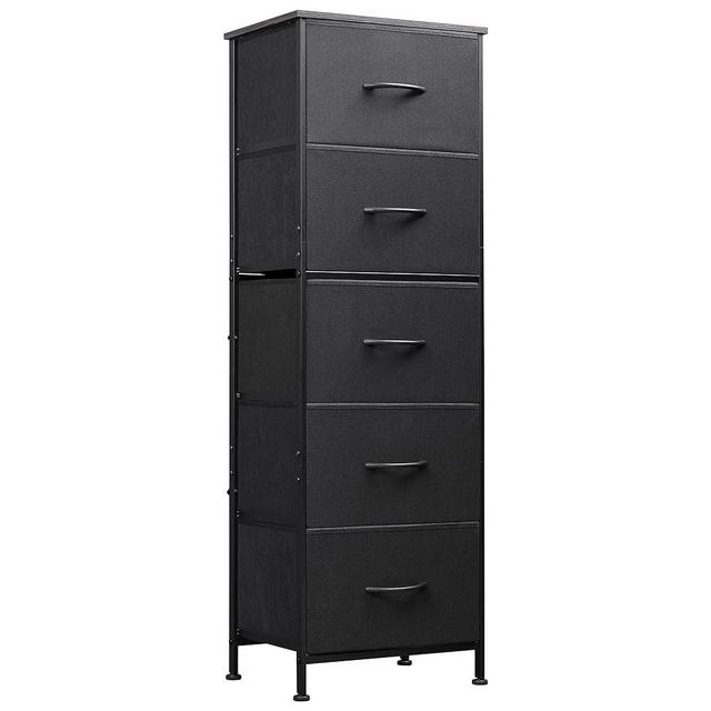 WLIVE Fabric Dresser, 5-Drawer Tall Dresser for Bedroom, Storage Dresser Organizer with Fabric Bins, Wood Top, Sturdy Steel Frame, Chest of Drawers for Closet, Hallway, Charcoal Black